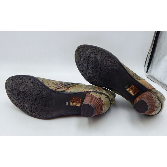 Spring Step L'Artiste Boots 42/11 Green Floral Leather Waterlily Zip Ankle Boho - Picture 11 of 14